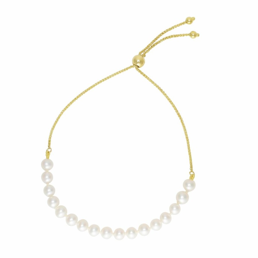 Bracelets * | Special Price Freshwater Cultured Pearl Bolo Bracelet In 10K Yellow Gold