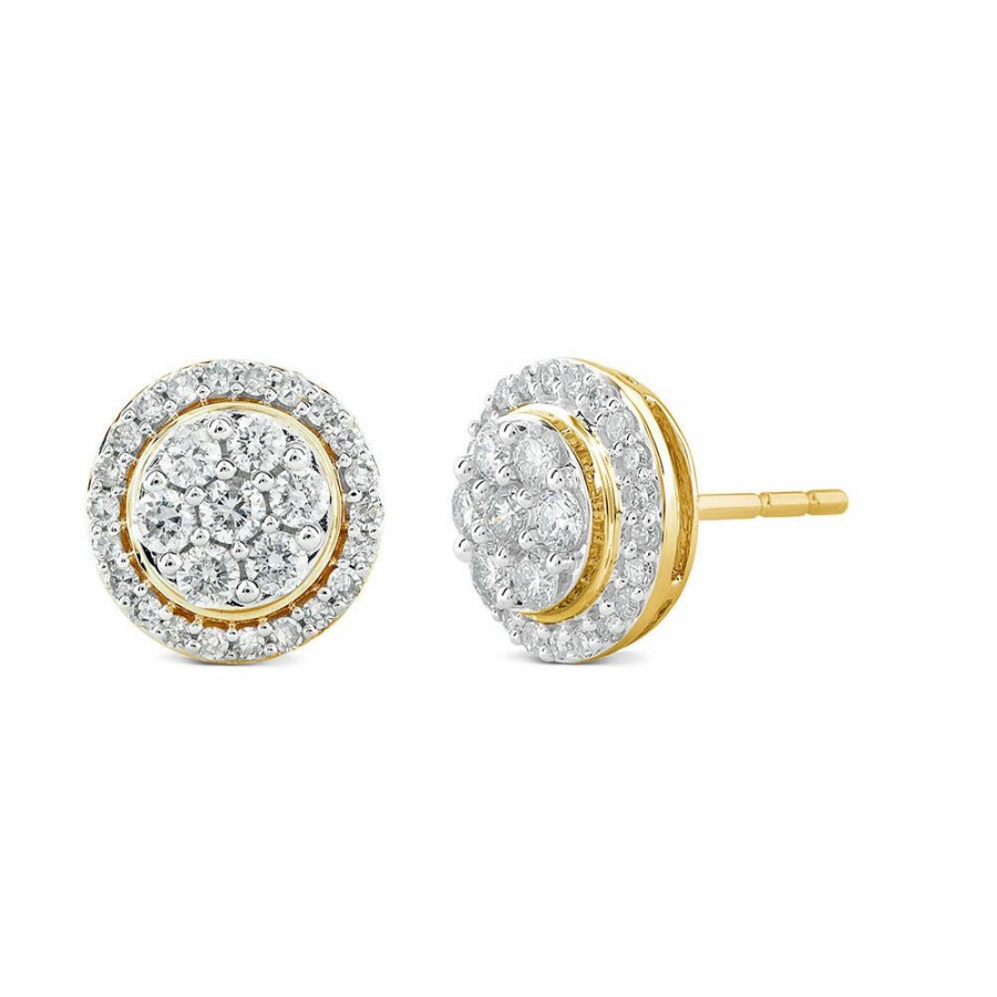 Earrings * | Special Price Round Diamond Cluster Stud Earrings In 14K Yellow Gold (1/2 Ct. Tw.)