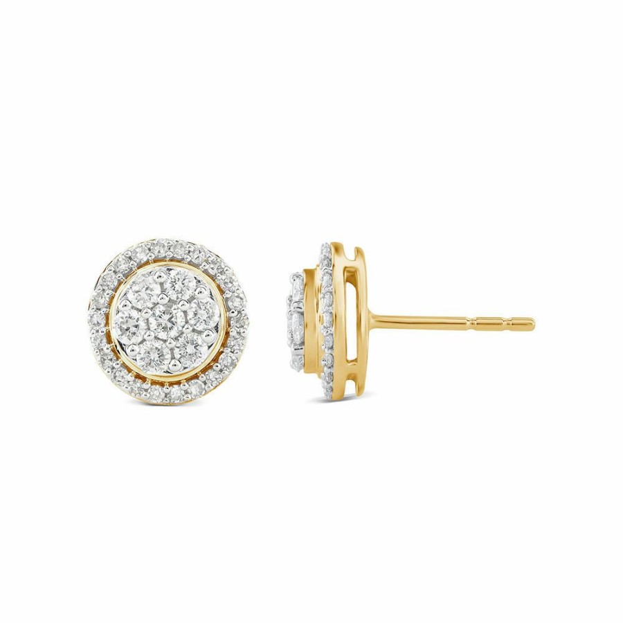 Earrings * | Special Price Round Diamond Cluster Stud Earrings In 14K Yellow Gold (1/2 Ct. Tw.)