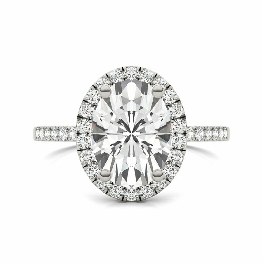 Rings * | On Sale Moissanite Oval Halo Ring In 14K White Gold (3 1/3 Ct. Tw.)