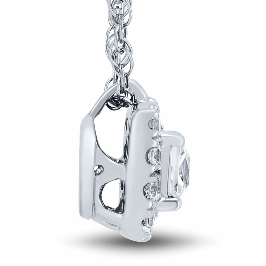 Pendants * | Super Specials Lab Grown Diamond Princess-Cut Halo Pendant In 14K White Gold (3/8 Ct. Tw.)