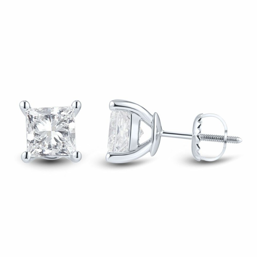 Earrings * | Prefential Price Lab Grown Diamond Earrings With Princess Cut In 14K White Gold (2 Ct. Tw.)