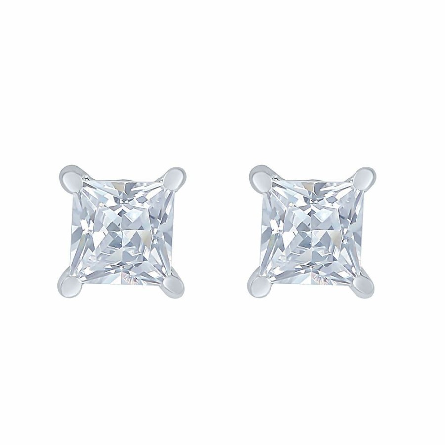 Earrings * | Prefential Price Lab Grown Diamond Earrings With Princess Cut In 14K White Gold (2 Ct. Tw.)