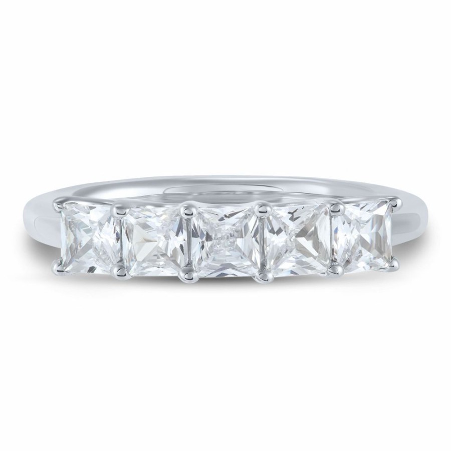 Wedding * | Prefential Price Lab Grown Diamond Five-Stone Princess-Cut Anniversary Band In 14K White Gold (1 1/2 Ct. Tw.)