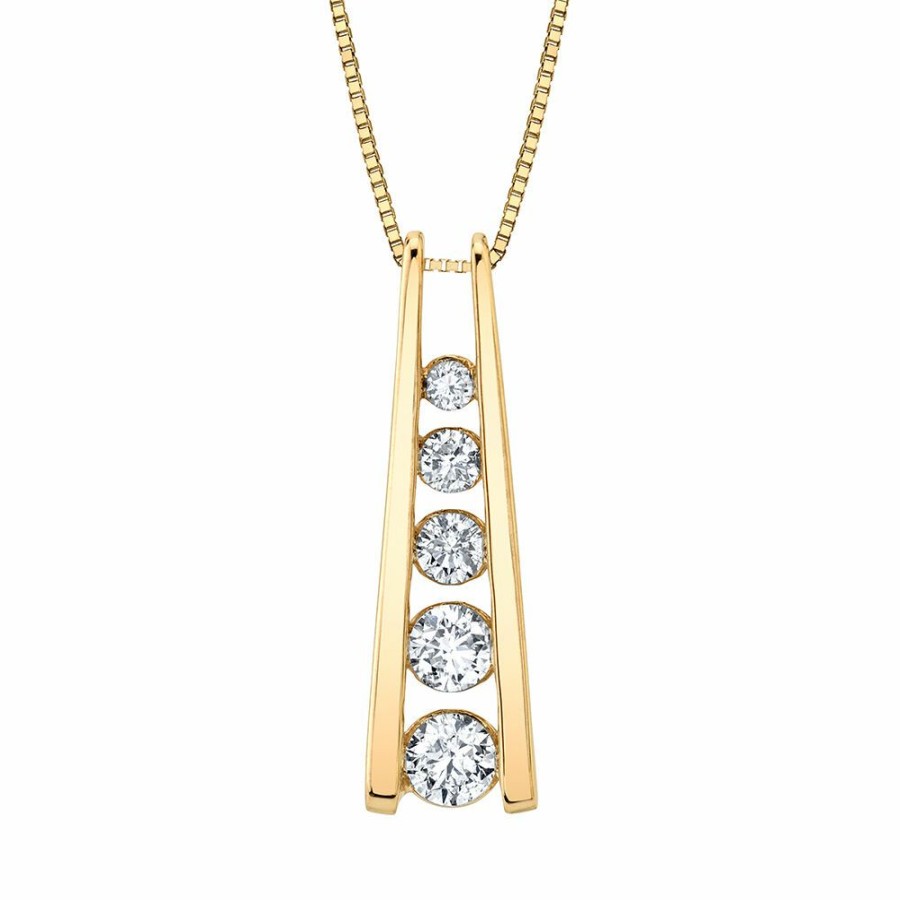 Pendants * | Special Offer Diamond Journey Pendant With Ladder Design In 14K Yellow Gold (1/2 Ct. Tw.)