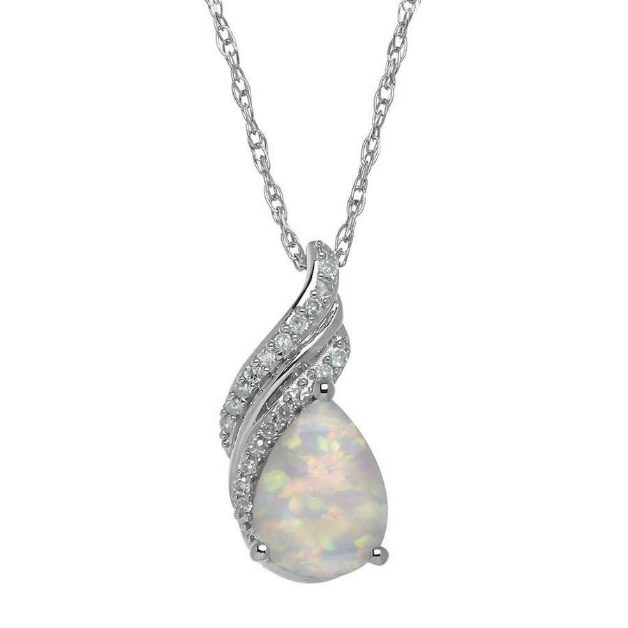 Pendants * | Special Offer Lab Created Opal & Diamond Pendant In Sterling Silver