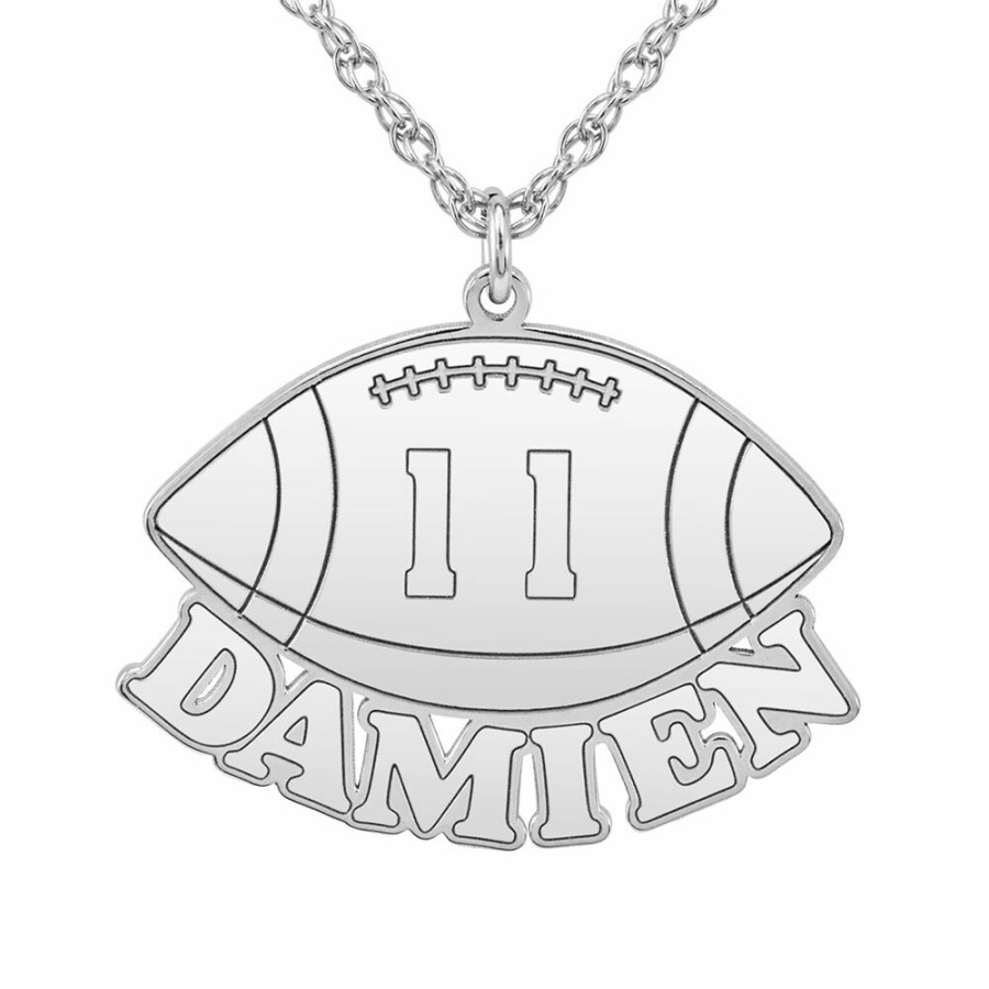 Pendants * | On Sale Personalized Nameplate Football Pendant In Sterling Silver