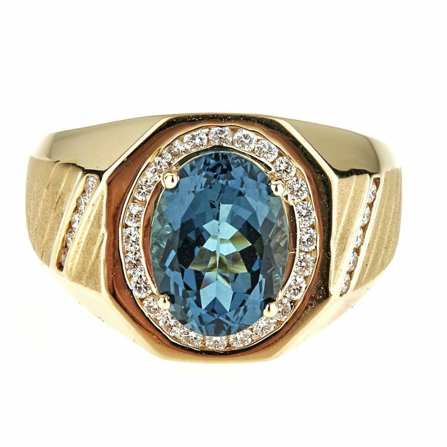 Accessories * | Discount Online Men'S Blue Topaz & 1/2 Ct. Tw. Diamond Ring In 14K Yellow Gold