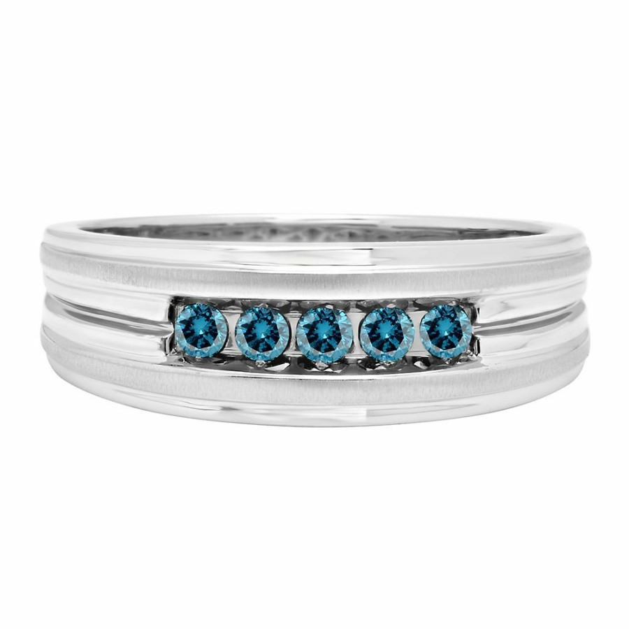 Accessories * | Super Specials Men'S 1/4 Ct. Tw. Blue Diamond Ring In 10K White Gold, 6Mm