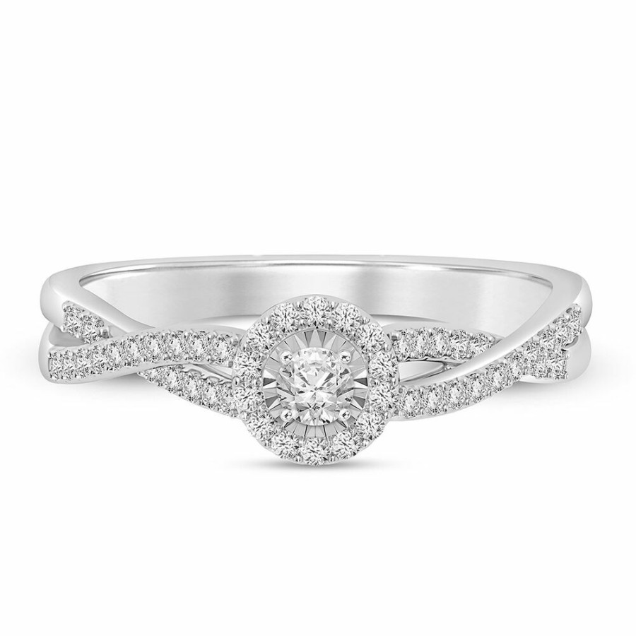 Rings * | Discount Online Diamond Halo Promise Ring In Sterling Silver (1/3 Ct. Tw.)