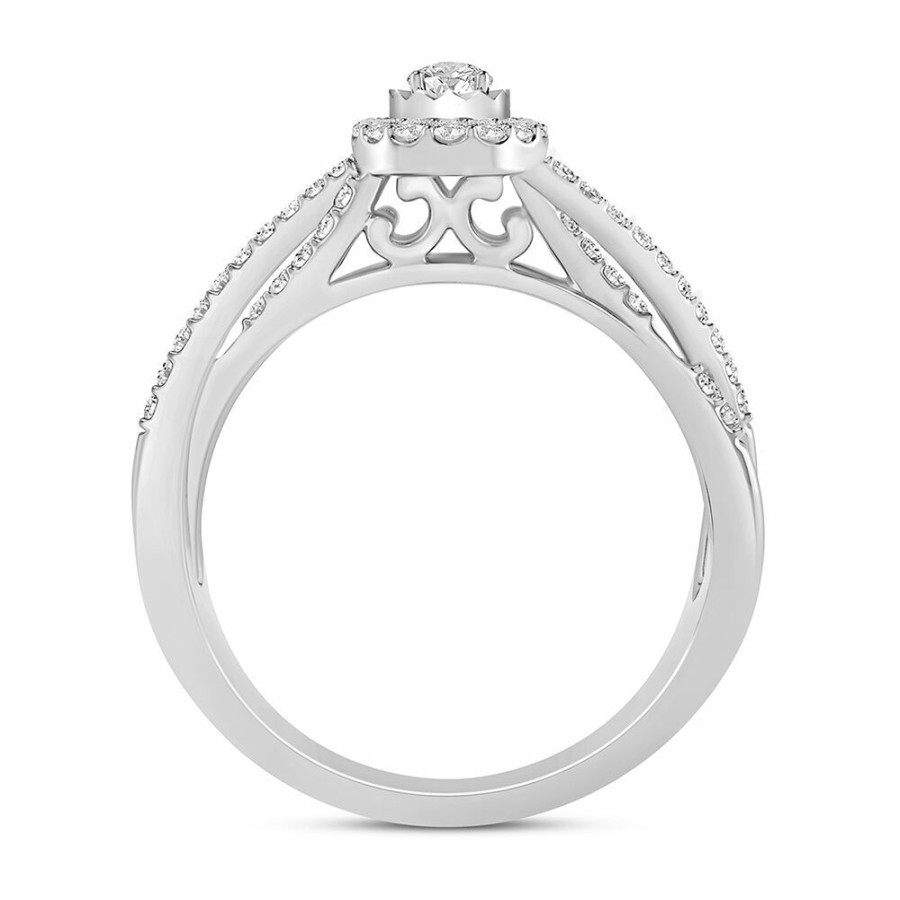 Rings * | Discount Online Diamond Halo Promise Ring In Sterling Silver (1/3 Ct. Tw.)