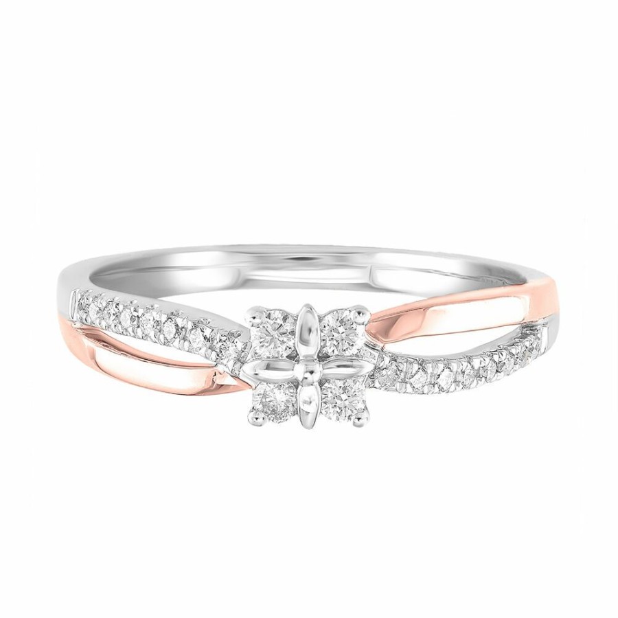 Rings * | Half Off Diamond Flower Promise Ring In 10K White & Rose Gold (1/7 Ct. Tw.)