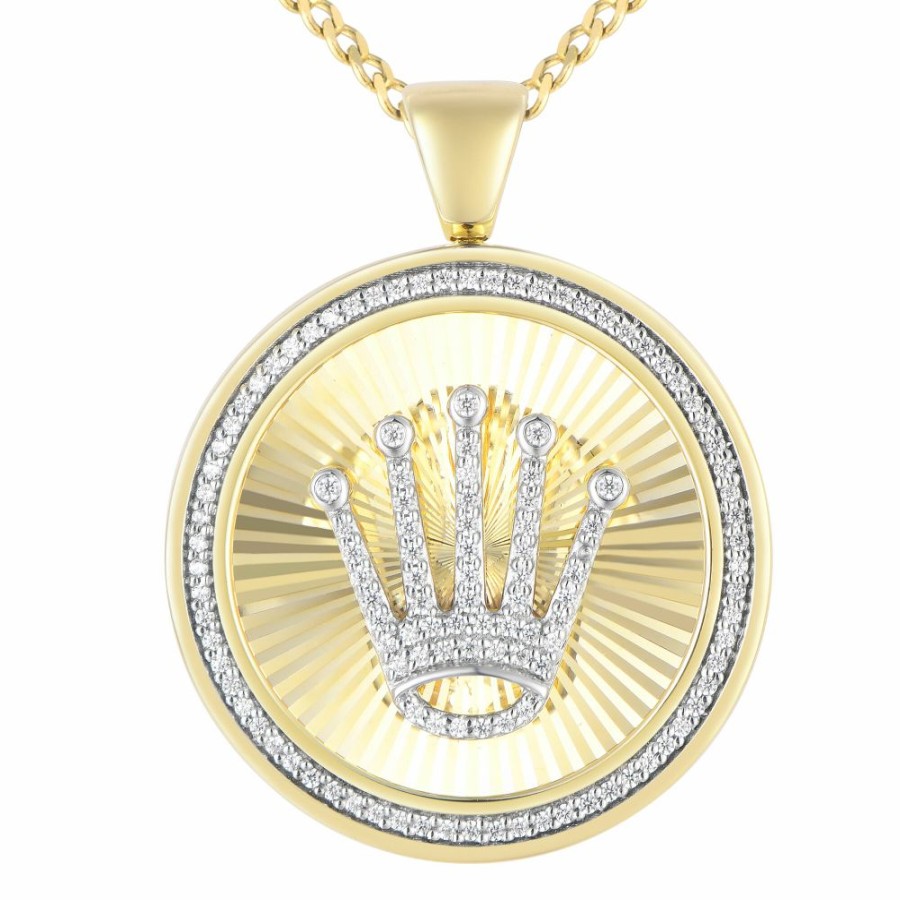 Accessories * | Clearance Men'S Diamond Crown Medallion Pendant In 10K Yellow Gold, 22" (3/8 Ct. Tw.)