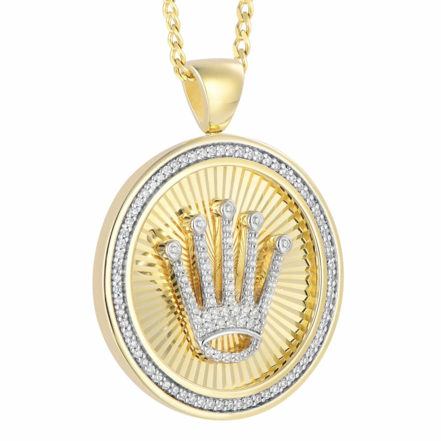 Accessories * | Clearance Men'S Diamond Crown Medallion Pendant In 10K Yellow Gold, 22" (3/8 Ct. Tw.)