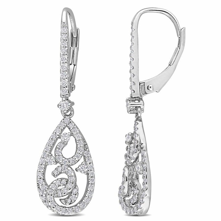 Earrings * | Special Offer Moissanite Drop Earrings With Filigree In Sterling Silver (4/5 Ct. Tw.)