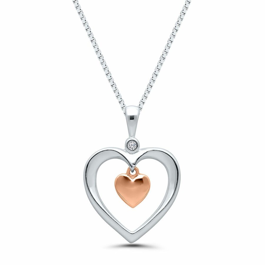 Pendants * | Special Offer Diamond Dangle Heart Pendant In Sterling Silver