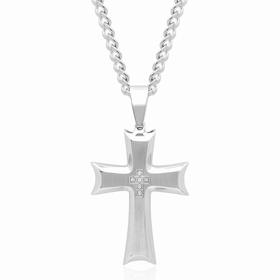 Accessories * | On Sale Men'S Diamond Accent Cross Pendant In Stainless Steel