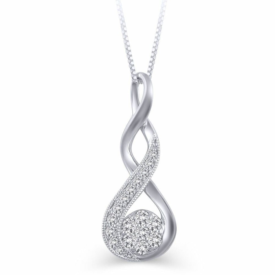 Pendants * | Super Specials Diamond Cluster Twist Pendant In 10K White Gold (1/4 Ct. Tw.)