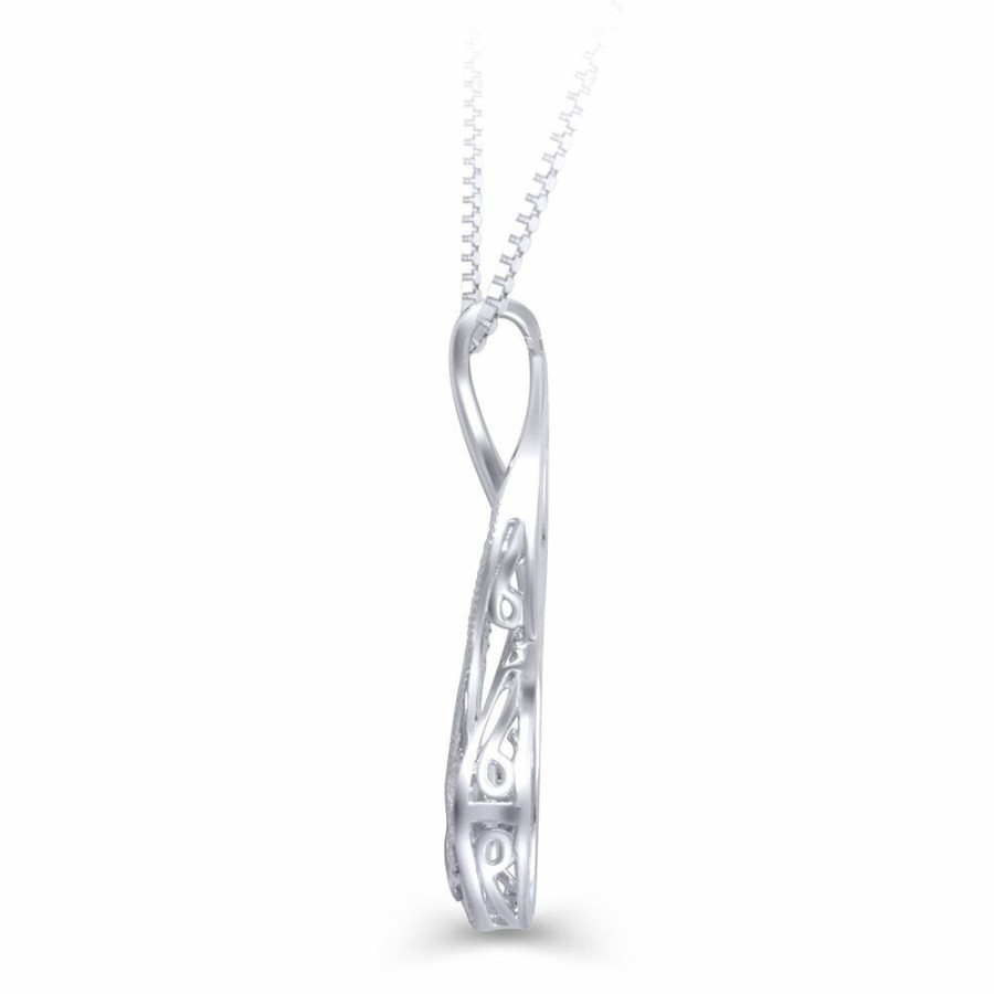 Pendants * | Super Specials Diamond Cluster Twist Pendant In 10K White Gold (1/4 Ct. Tw.)