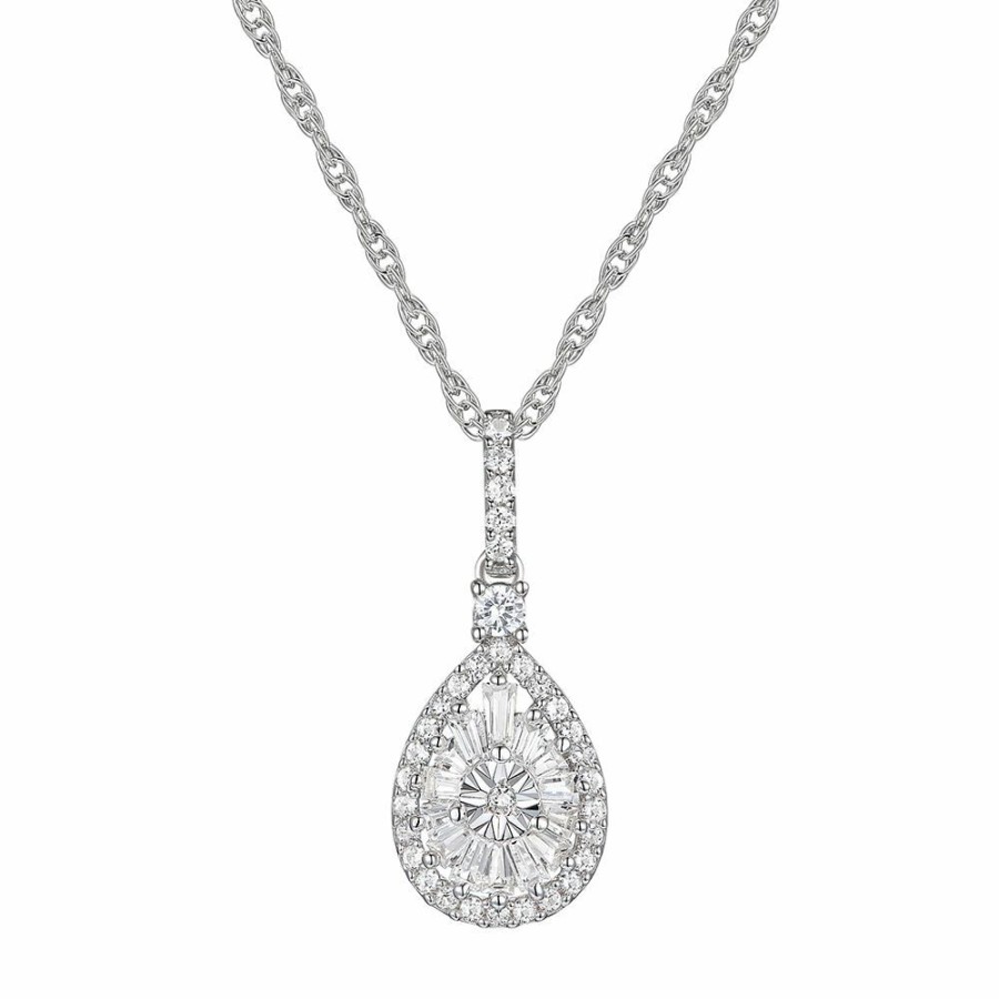 Pendants * | Super Specials Pear-Shaped Diamond Cluster Pendant In 10K White Gold (1/4 Ct. Tw.)