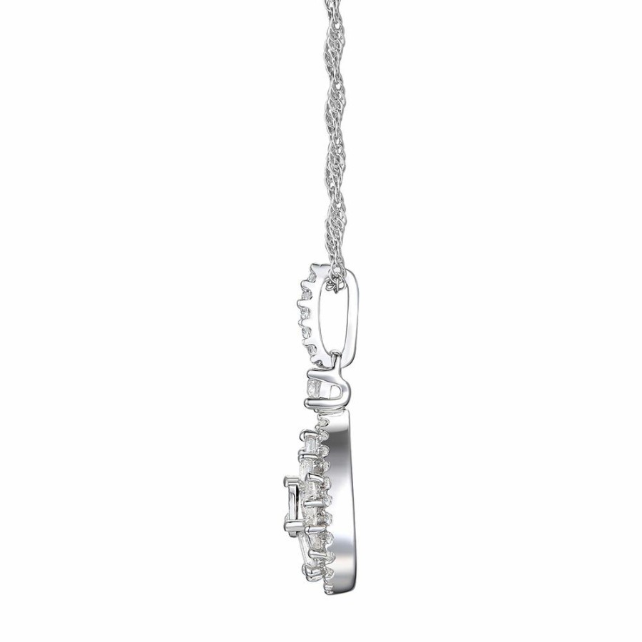 Pendants * | Super Specials Pear-Shaped Diamond Cluster Pendant In 10K White Gold (1/4 Ct. Tw.)