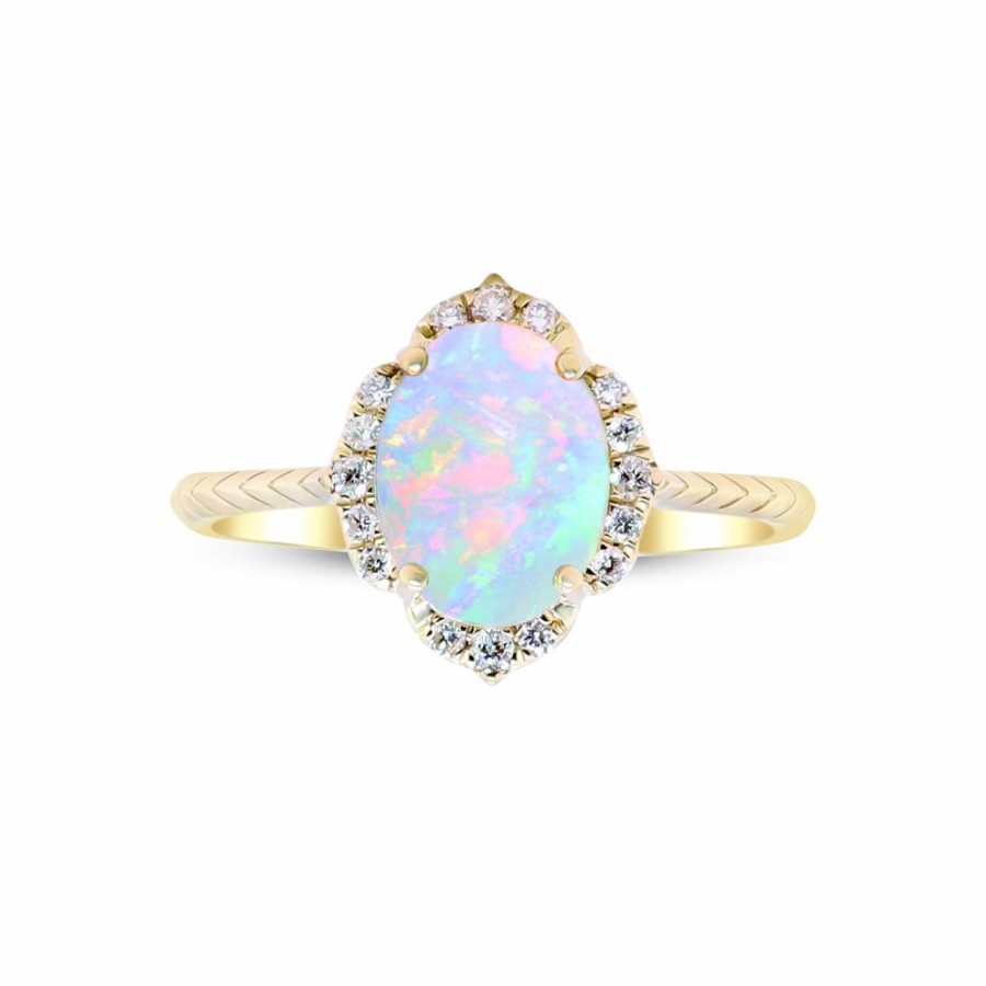 Rings * | Super Specials Oval-Shaped Opal And Diamond Ring In 10K Yellow Gold