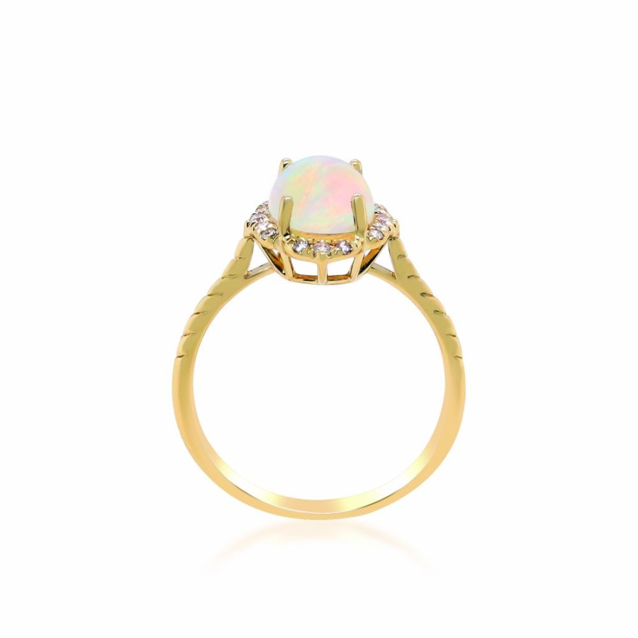 Rings * | Super Specials Oval-Shaped Opal And Diamond Ring In 10K Yellow Gold