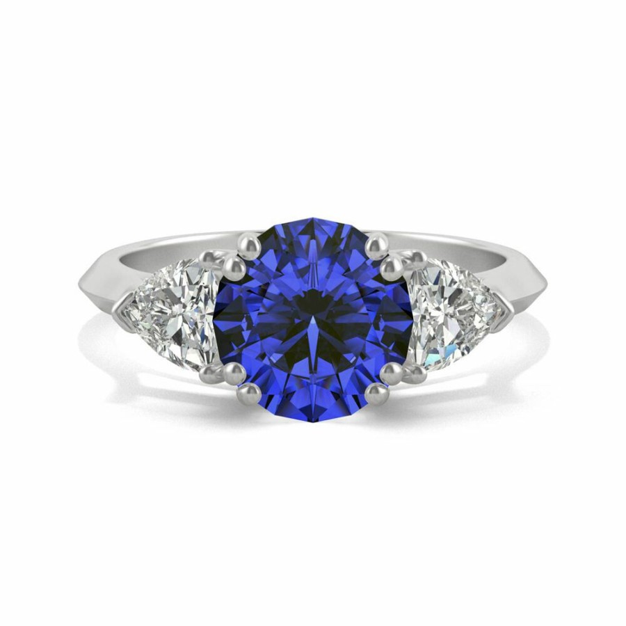 Rings * | Discount Online Lab Created Blue Sapphire & Moissanite Ring In 14K White Gold (7/8 Ct. Tw.)