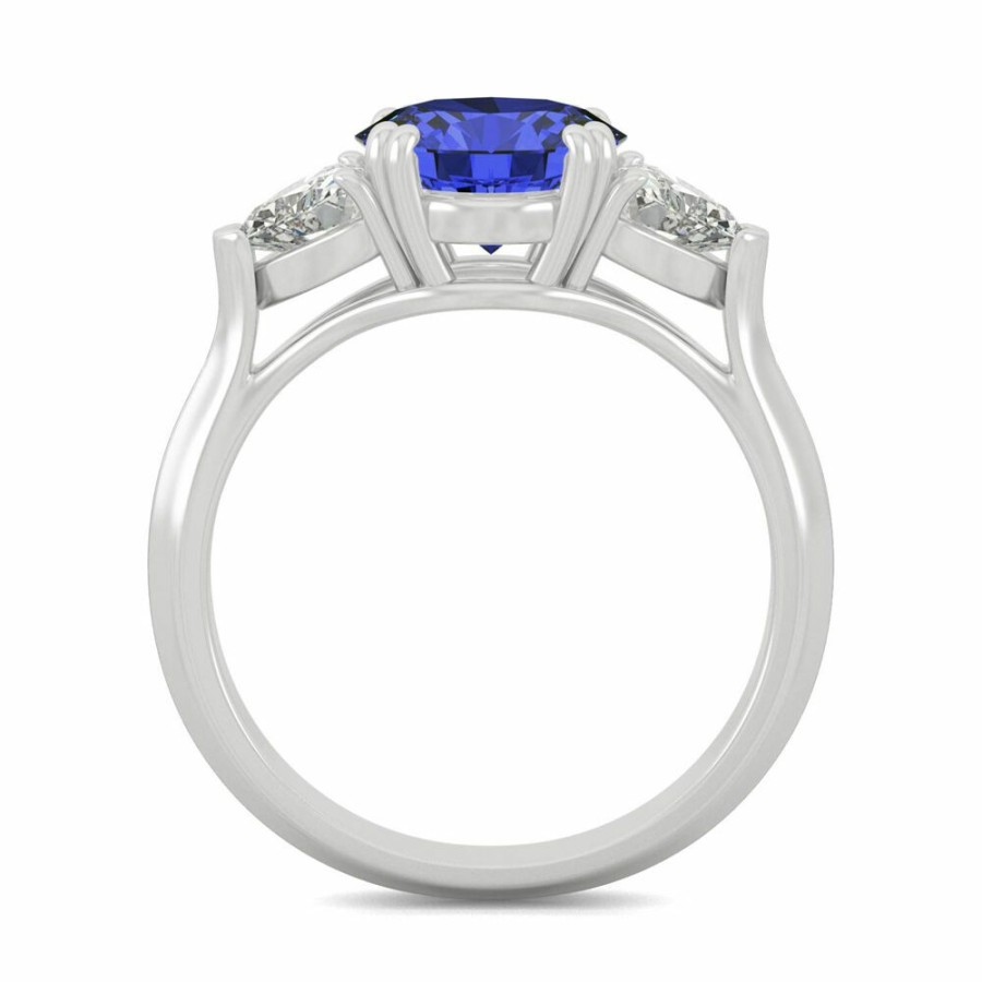 Rings * | Discount Online Lab Created Blue Sapphire & Moissanite Ring In 14K White Gold (7/8 Ct. Tw.)