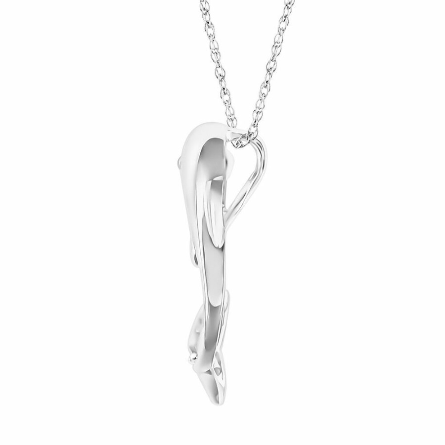 Pendants * | Half Off Dolphin Pendant With Diamond Accents In 10K White Gold