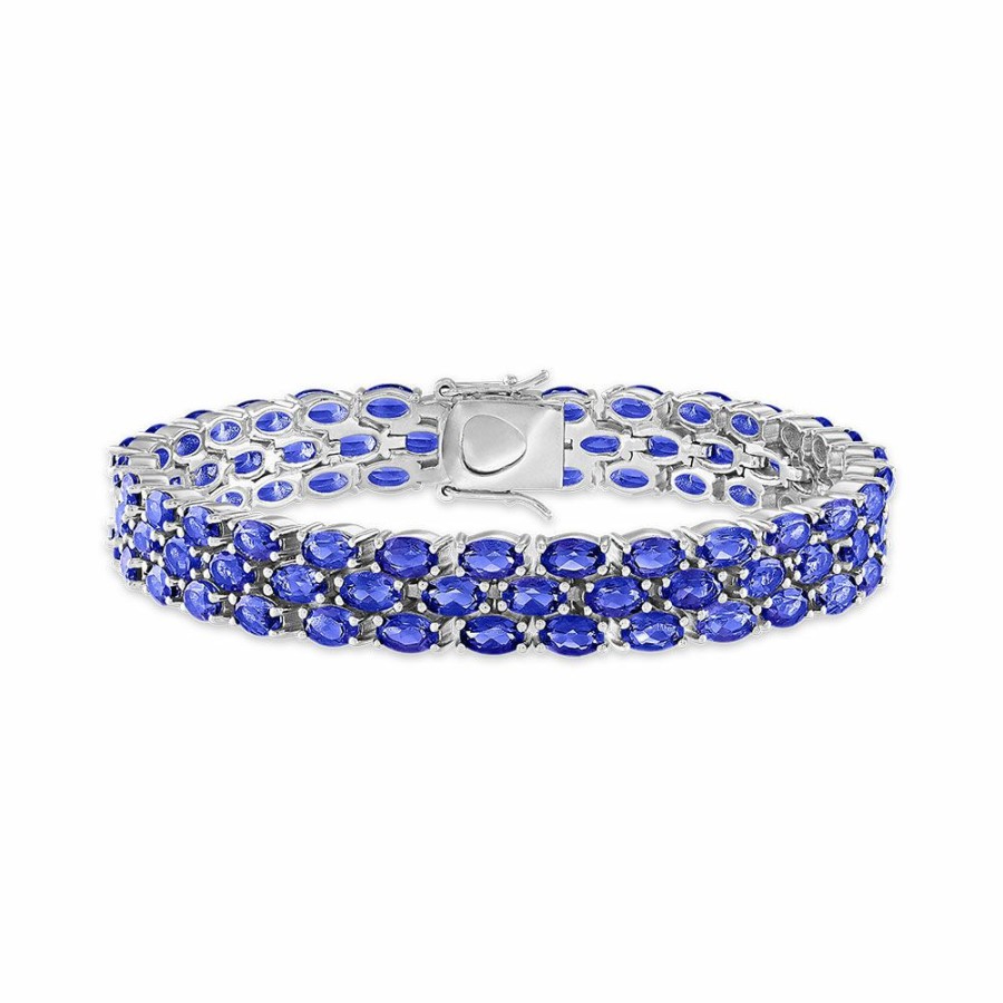 Bracelets * | Special Price Tanzanite Bracelet With Three Rows In Sterling Silver