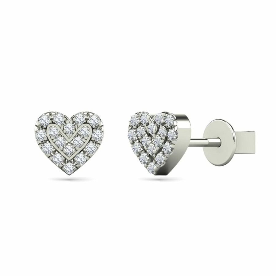 Earrings * | Discount Online Diamond Heart Earrings In 14K White Gold (1/10 Ct. Tw.)