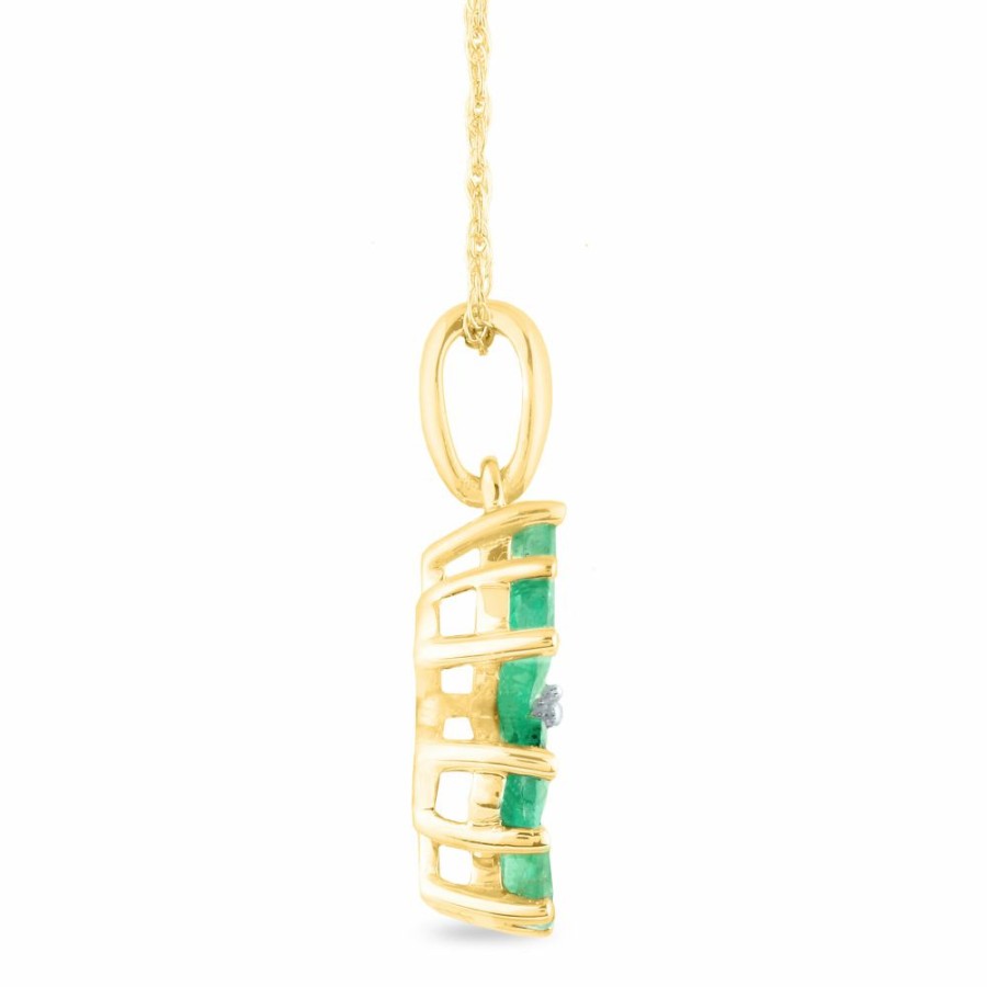 Pendants * | Special Price Emerald And Diamond Accent Flower Pendant In 10K Yellow Gold