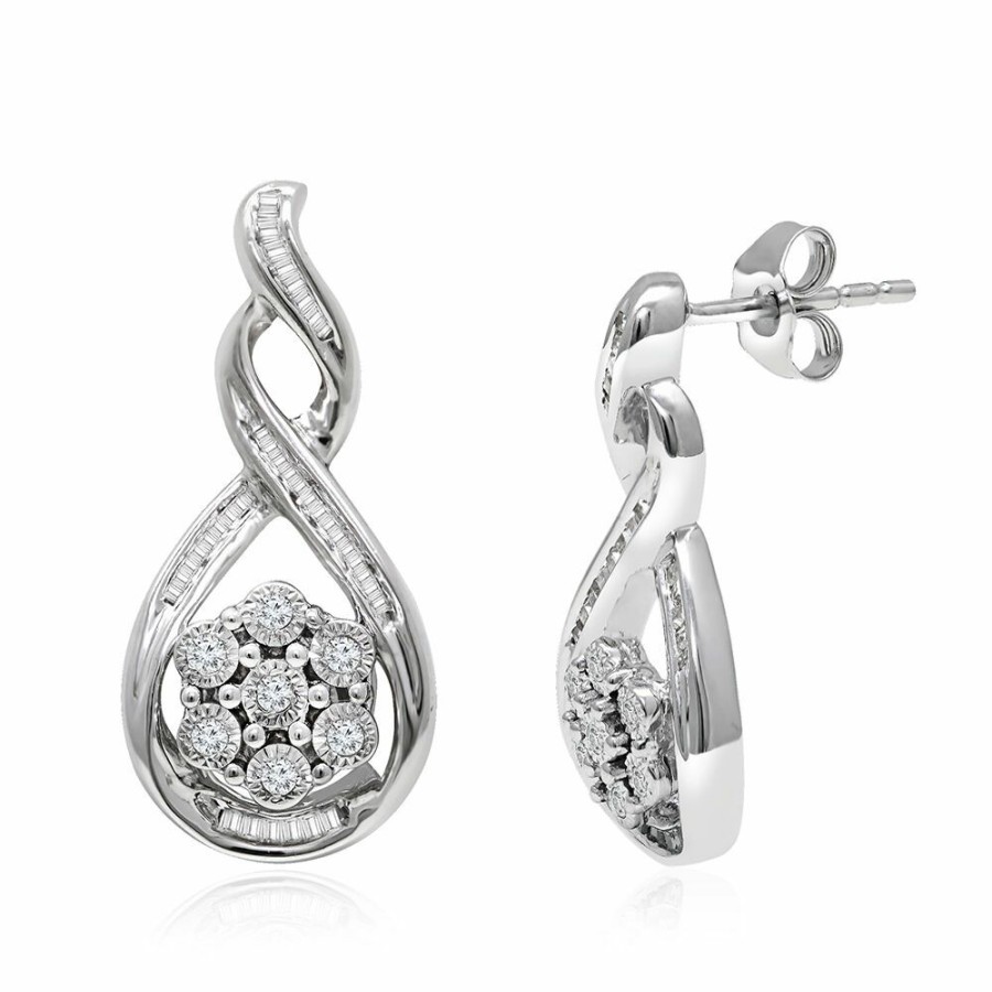 Earrings * | Limit Offer Diamond Cluster Earrings In Sterling Silver (1/4 Ct. Tw.)