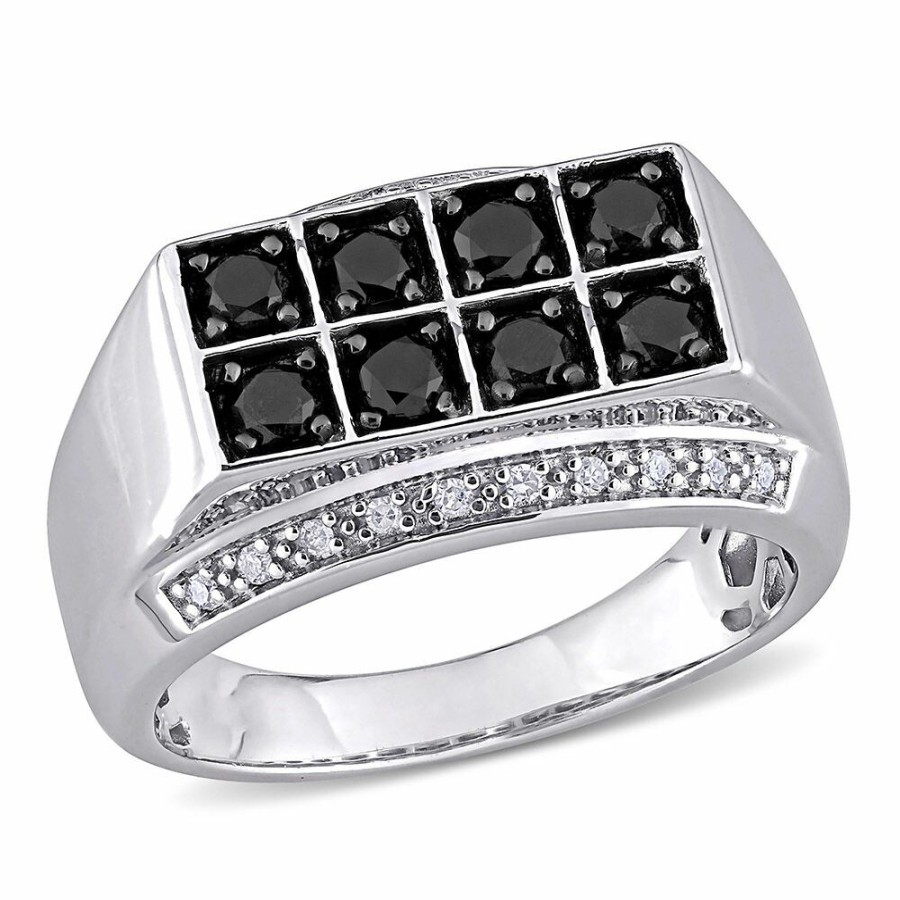 Accessories * | Clearance Men'S Black & White Diamond Ring In Sterling Silver (1 Ct. Tw.)