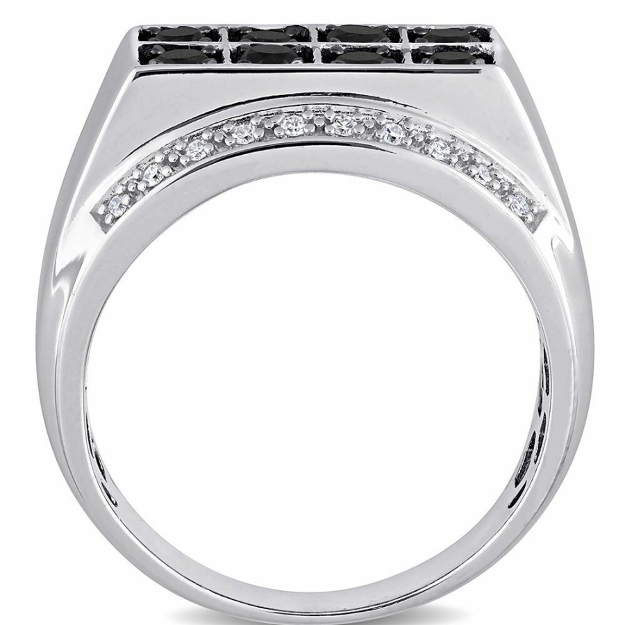 Accessories * | Clearance Men'S Black & White Diamond Ring In Sterling Silver (1 Ct. Tw.)