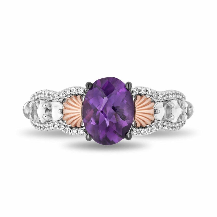 Rings * | On Sale Little Mermaid Live Action Amethyst And Diamond Shell Ring In Sterling Silver And 10K Rose Gold (1/6 Ct. Tw.)