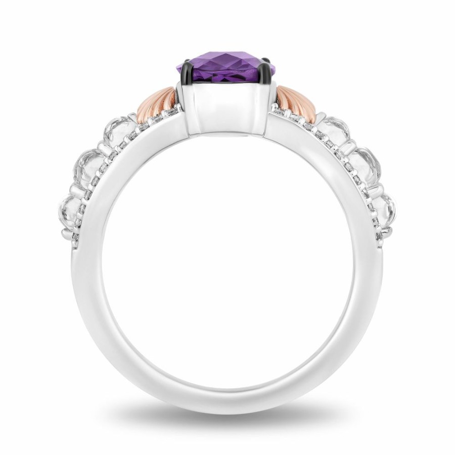 Rings * | On Sale Little Mermaid Live Action Amethyst And Diamond Shell Ring In Sterling Silver And 10K Rose Gold (1/6 Ct. Tw.)