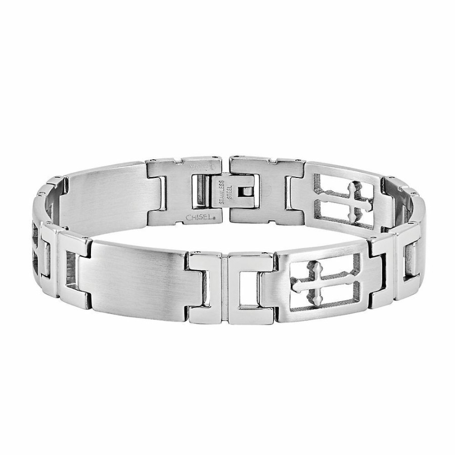 Bracelets * | Half Off Men'S Cross Bracelet In Stainless Steel