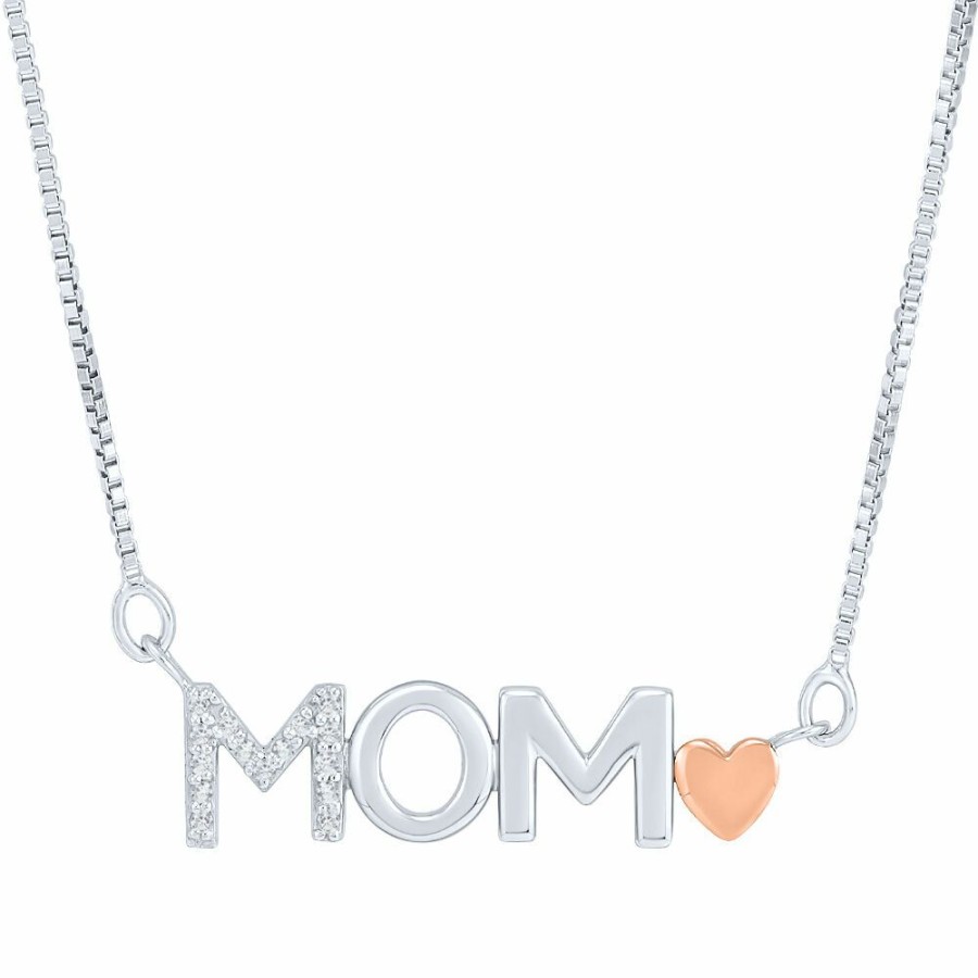 Pendants * | Prefential Price Diamond Mom Pendant In Sterling Silver & 14K Rose Gold