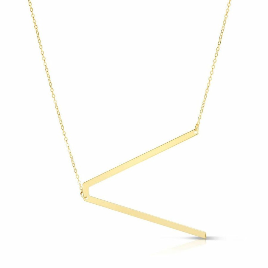 Necklace * | Prefential Price "V" Initial Necklace In 14K Yellow Gold