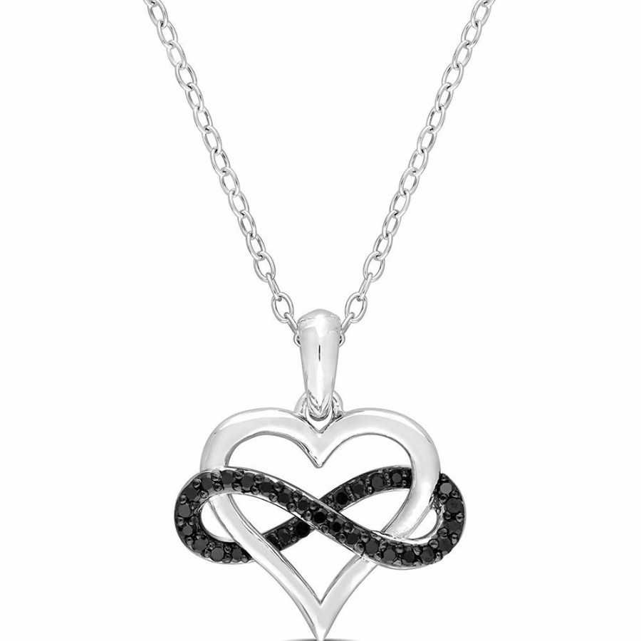 Pendants * | Special Price Black Diamond Infinity Heart Pendant In Sterling Silver (1/7 Ct. Tw.)