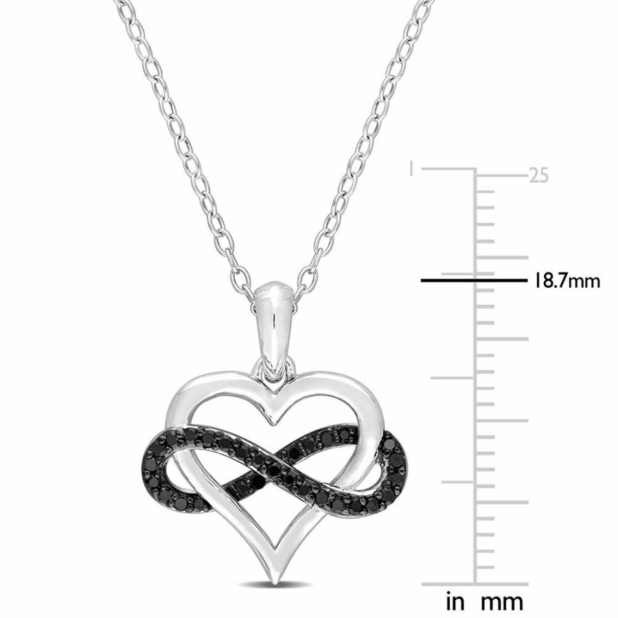 Pendants * | Special Price Black Diamond Infinity Heart Pendant In Sterling Silver (1/7 Ct. Tw.)