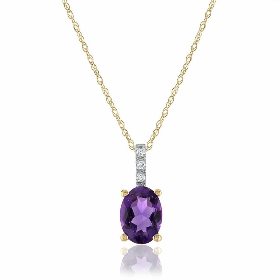 Pendants * | Special Offers Oval Amethyst & Diamond Pendant In 10K Yellow Gold