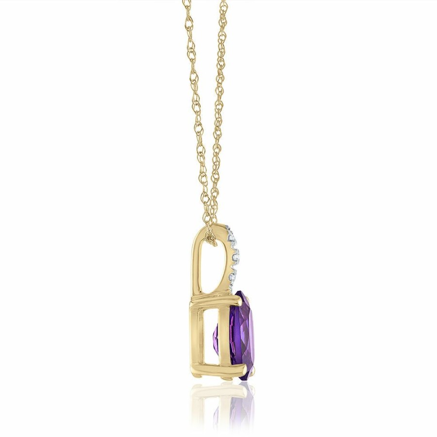 Pendants * | Special Offers Oval Amethyst & Diamond Pendant In 10K Yellow Gold