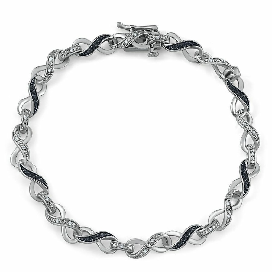 Bracelets * | Half Off Black & White Diamond Infinity Bracelet In Sterling Silver (1/3 Ct. Tw.)