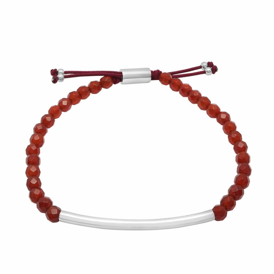 Bracelets * | On Sale Sterling Silver Bar And Red Jasper Bead Bracelet With Adjustable Cord, 8.5"