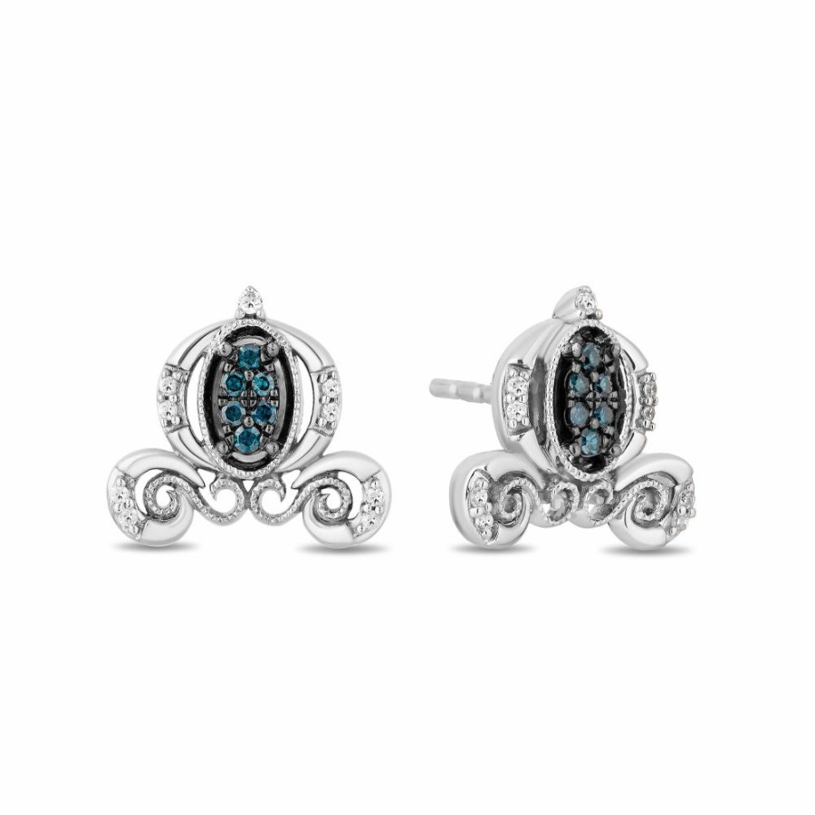 Earrings * | Discount Online Cinderella Blue And White Diamond Carriage Earrings In Sterling Silver (1/7 Ct. Tw.)