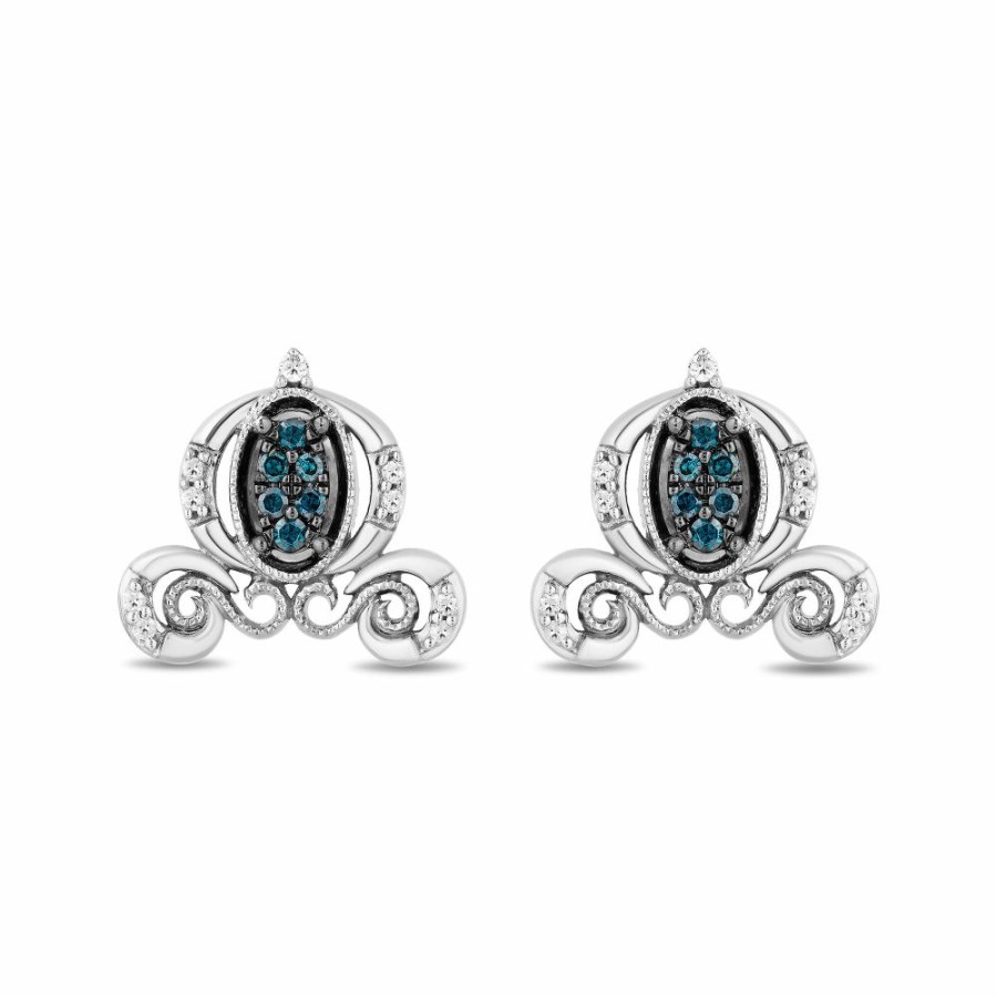 Earrings * | Discount Online Cinderella Blue And White Diamond Carriage Earrings In Sterling Silver (1/7 Ct. Tw.)