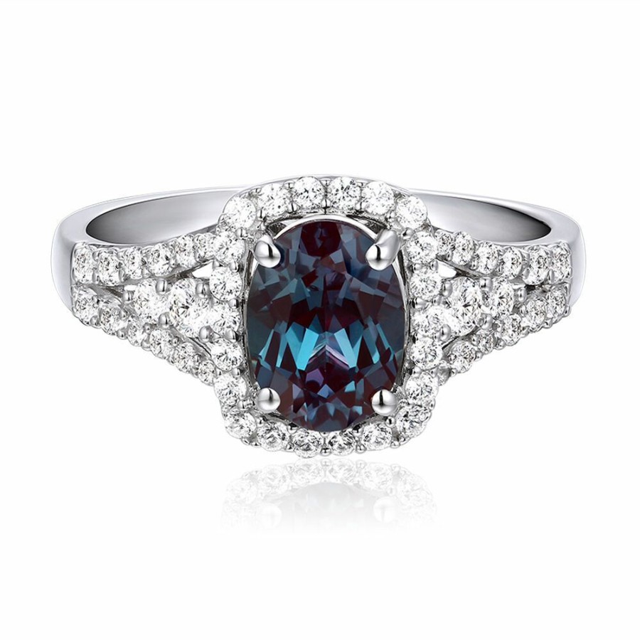 Rings * | Limit Offer Lab Created Alexandrite & White Sapphire Ring In Sterling Silver